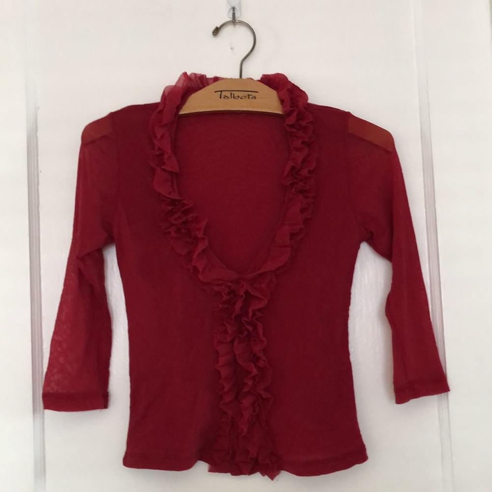 Vintage Red Mesh Ruffled Blouse - Size S - Picture 3 of 9